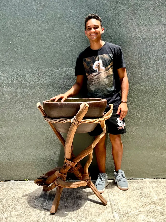 Vintage Twisted Wood and Pottery Plant Stand — additional photo 1