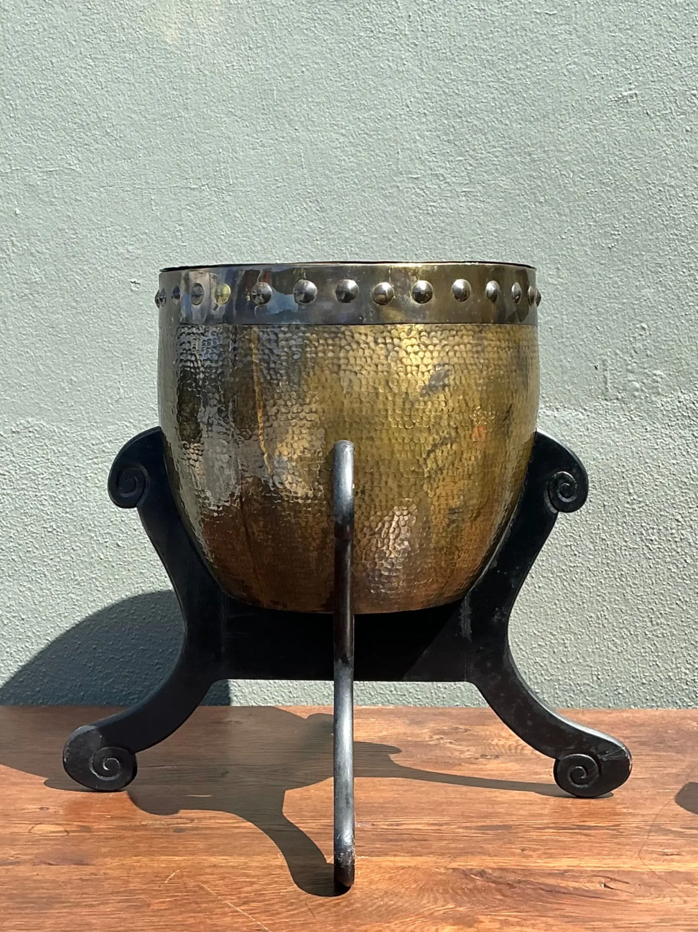 Vintage Hammered Brass Drum Table — additional photo 7