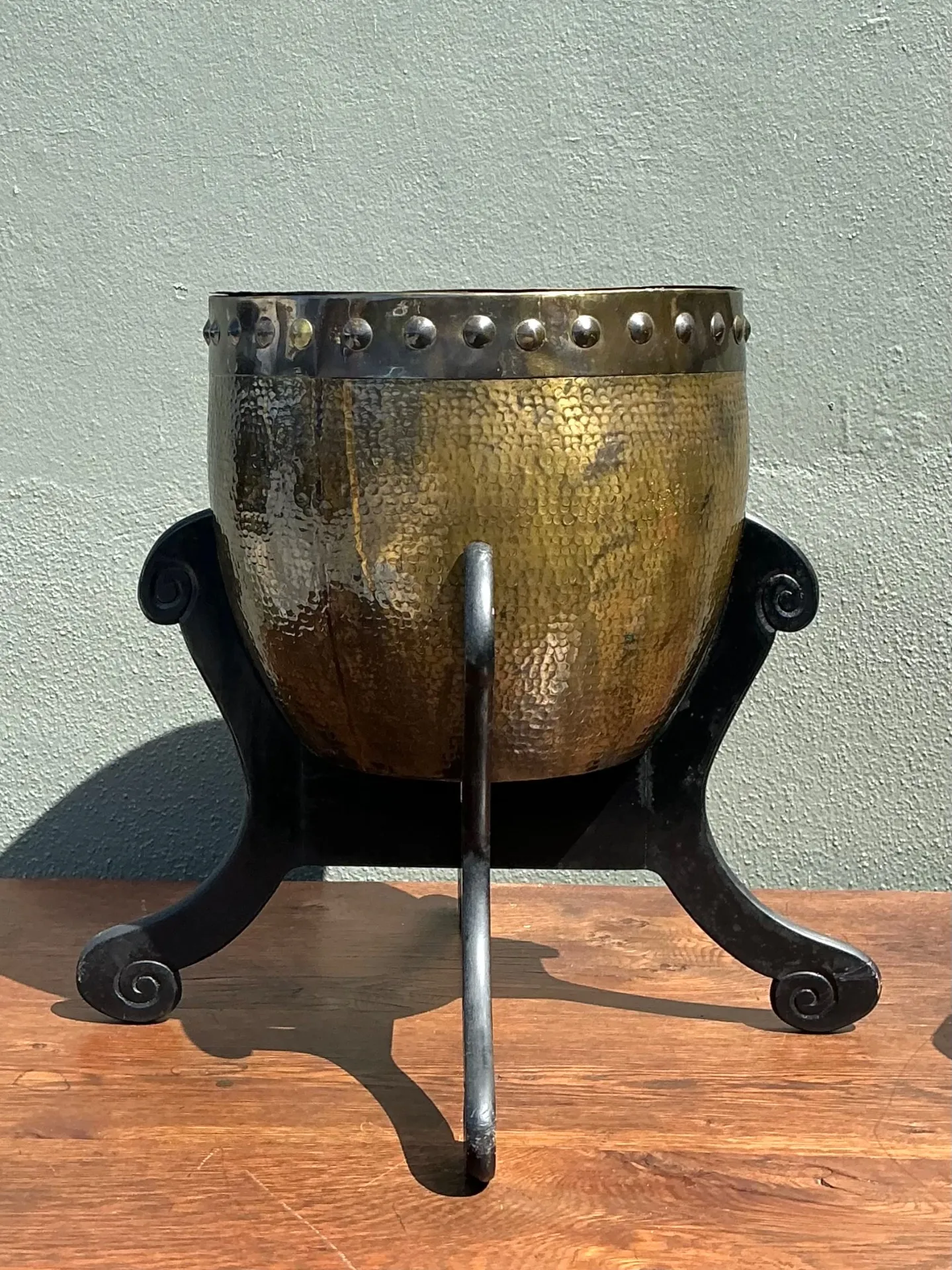 Vintage Hammered Brass Drum Table — additional photo 3
