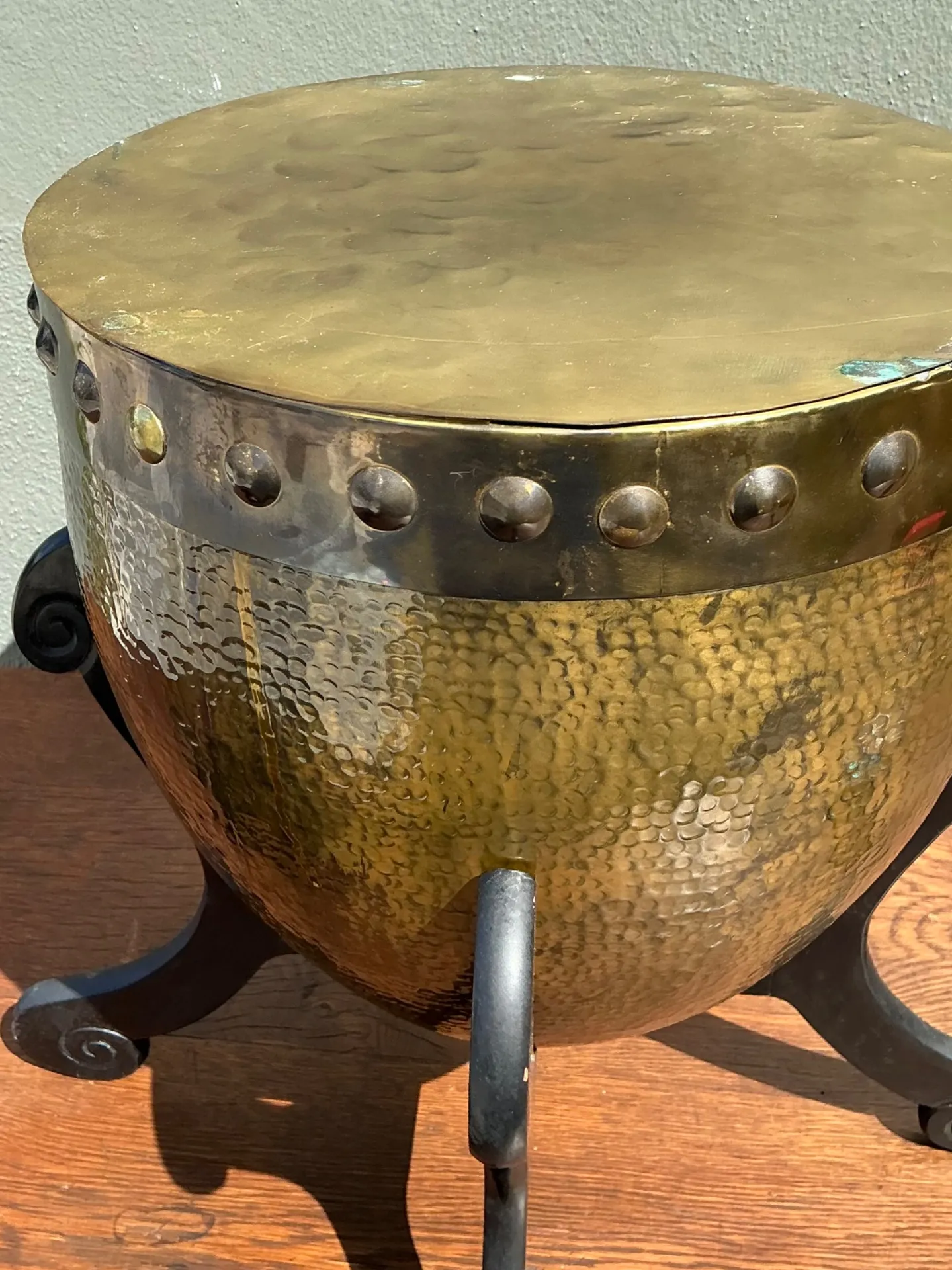Vintage Hammered Brass Drum Table — additional photo 6