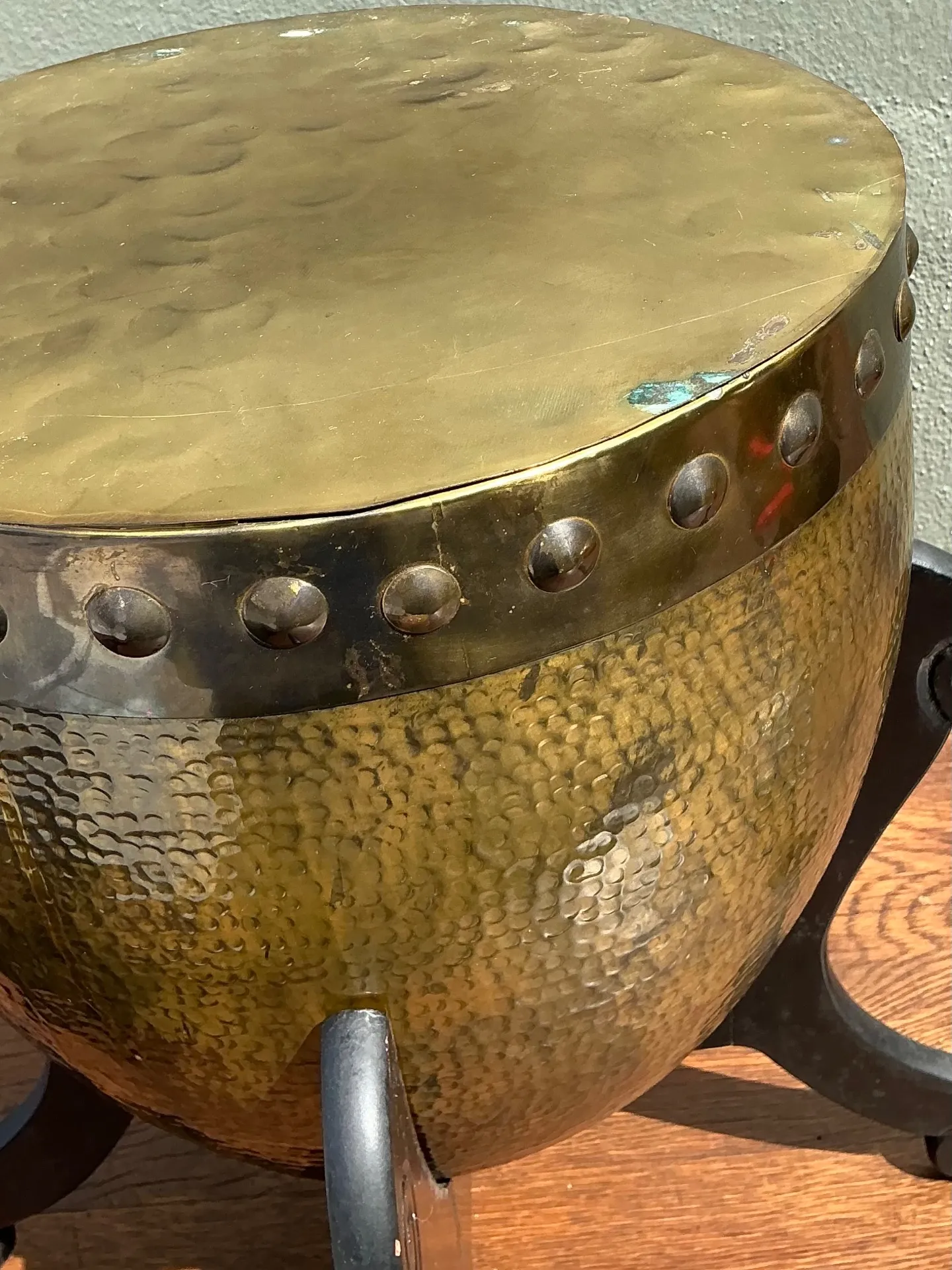 Vintage Hammered Brass Drum Table — additional photo 8
