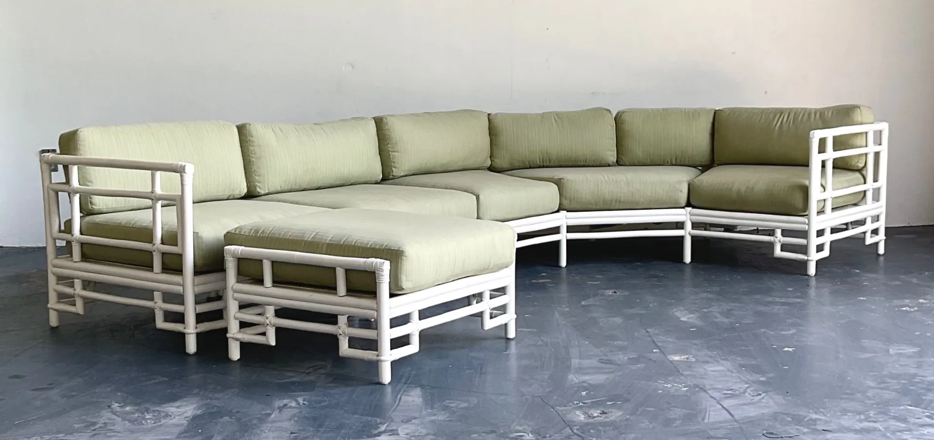 Vintage Rattan and Fabric Sectional Sofa After Ficks Reed — additional photo 1