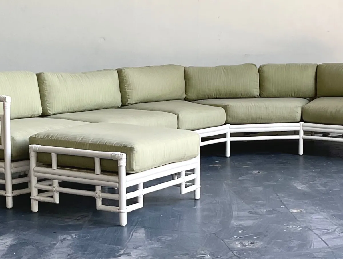 Vintage Rattan and Fabric Sectional Sofa After Ficks Reed