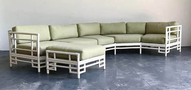Vintage Rattan and Fabric Sectional Sofa After Ficks Reed — additional photo 1