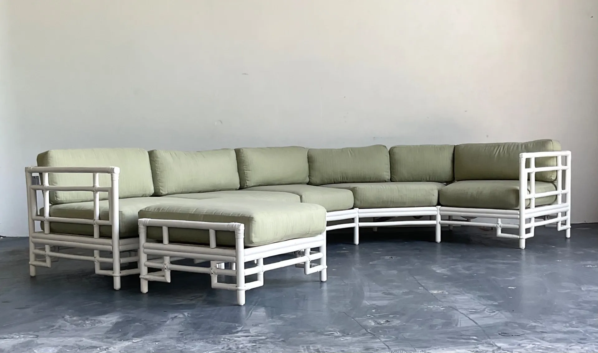 Vintage Rattan and Fabric Sectional Sofa After Ficks Reed — additional photo 2