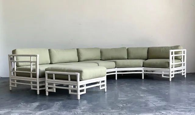 Vintage Rattan and Fabric Sectional Sofa After Ficks Reed — additional photo 2