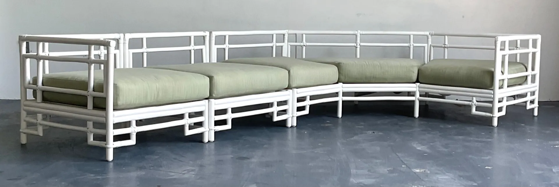 Vintage Rattan and Fabric Sectional Sofa After Ficks Reed — additional photo 6