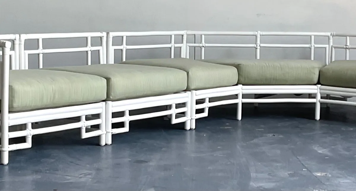 Vintage Rattan and Fabric Sectional Sofa After Ficks Reed — additional photo 6