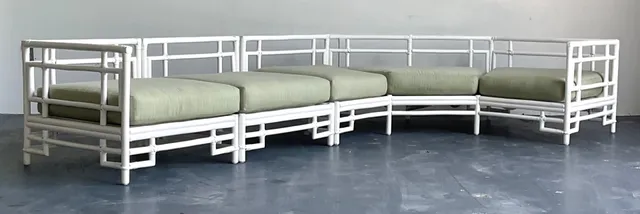 Vintage Rattan and Fabric Sectional Sofa After Ficks Reed — additional photo 6