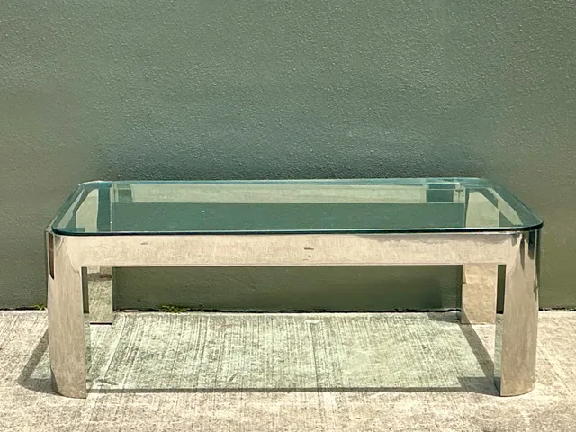Vintage Chrome And Glass Coffee Table After Karl Springer — additional photo 2