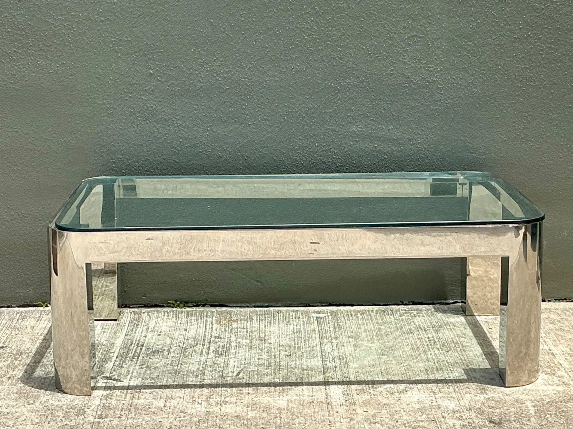 Vintage Chrome And Glass Coffee Table After Karl Springer — additional photo 7