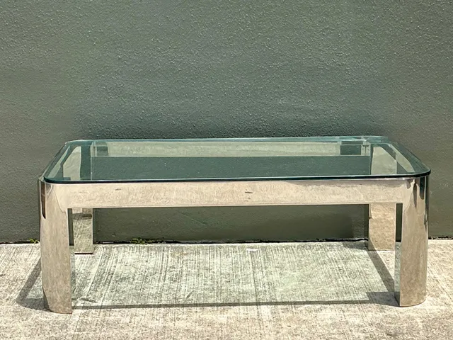 Vintage Chrome And Glass Coffee Table After Karl Springer — additional photo 7