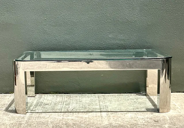 Vintage Chrome And Glass Coffee Table After Karl Springer — additional photo 5