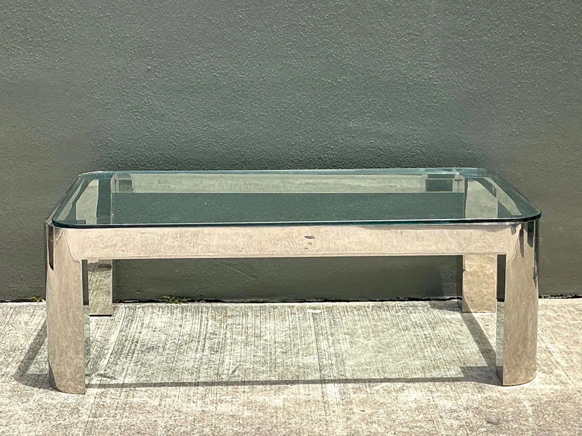 Vintage Chrome And Glass Coffee Table After Karl Springer — additional photo 1
