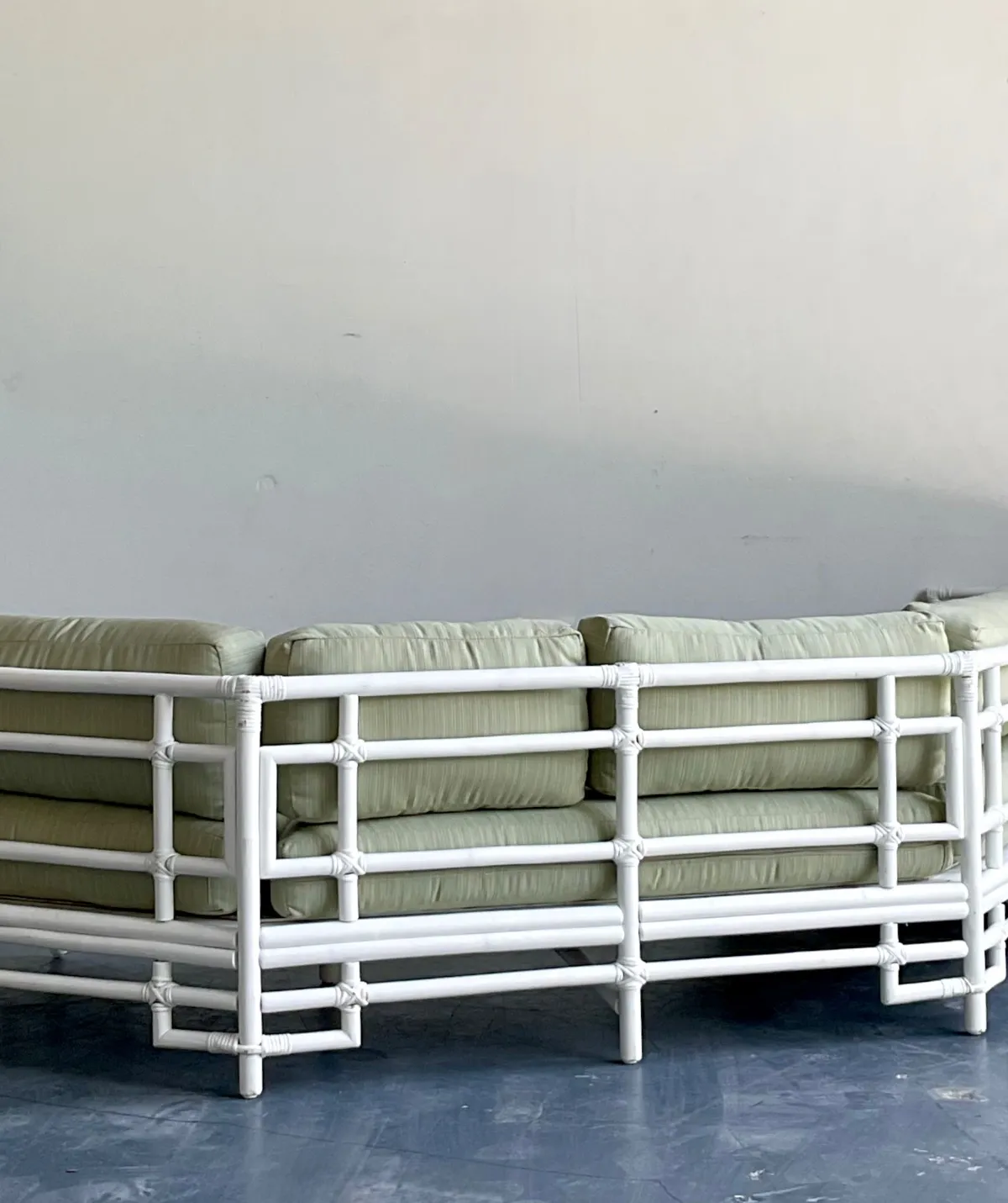 Vintage Rattan and Fabric Sectional Sofa After Ficks Reed — additional photo 3