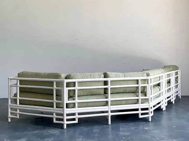 Vintage Rattan and Fabric Sectional Sofa After Ficks Reed — additional photo 3
