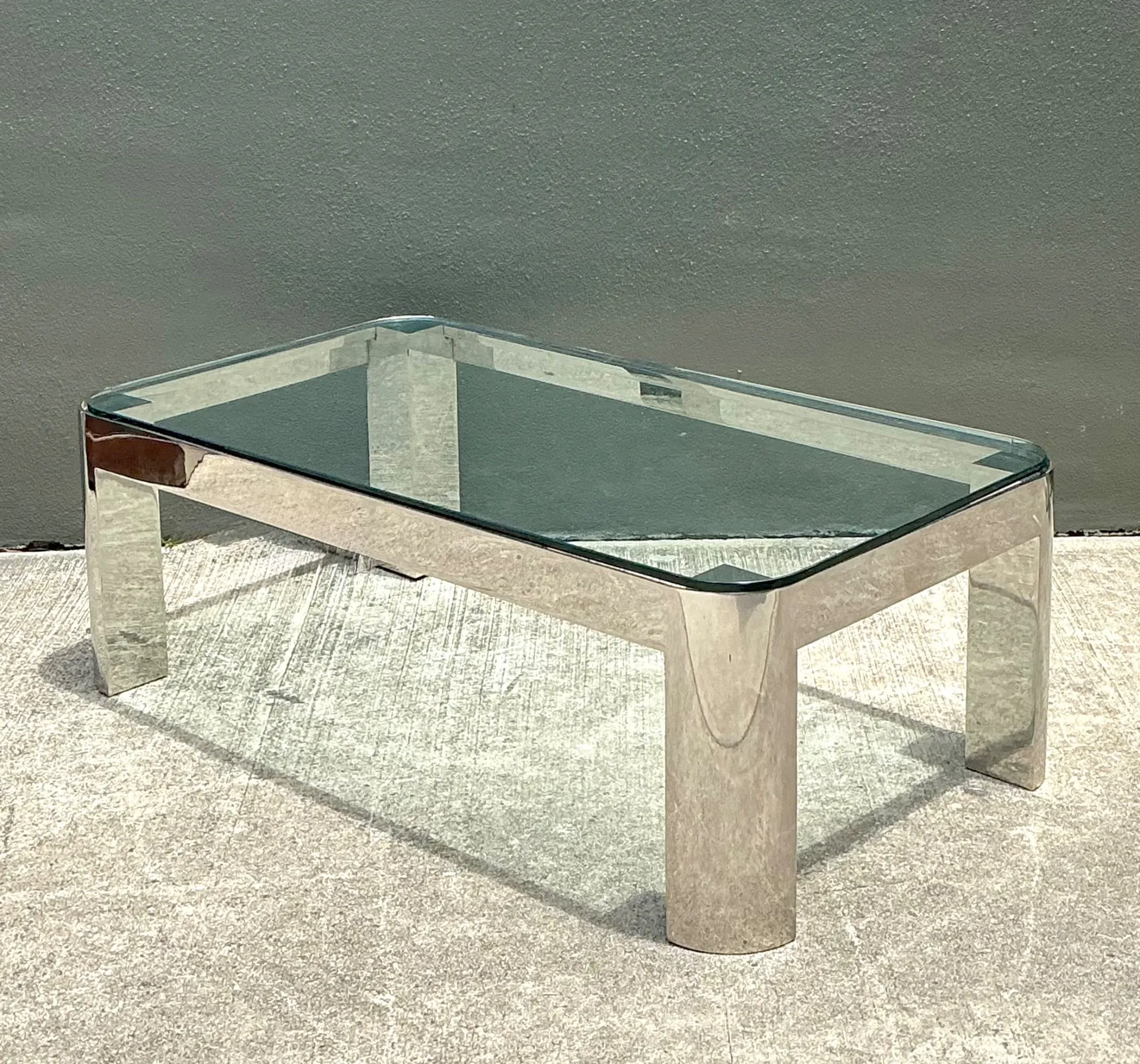 Vintage Chrome And Glass Coffee Table After Karl Springer — additional photo 6
