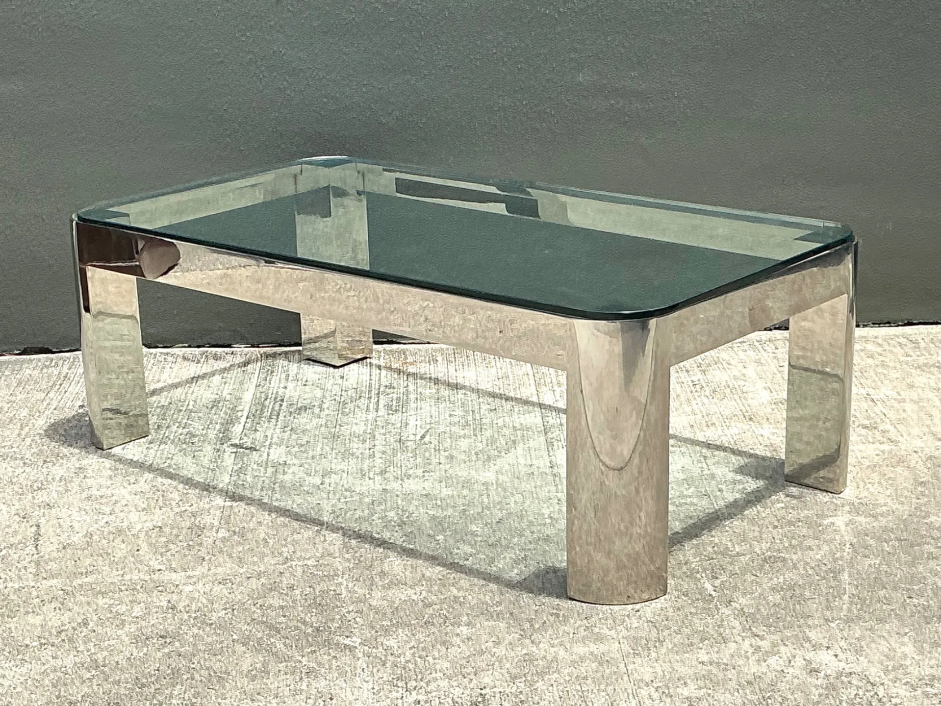 Vintage Chrome And Glass Coffee Table After Karl Springer — additional photo 4