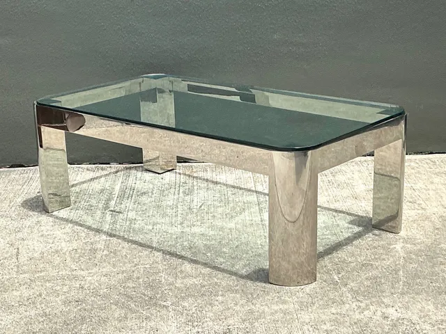 Vintage Chrome And Glass Coffee Table After Karl Springer — additional photo 4