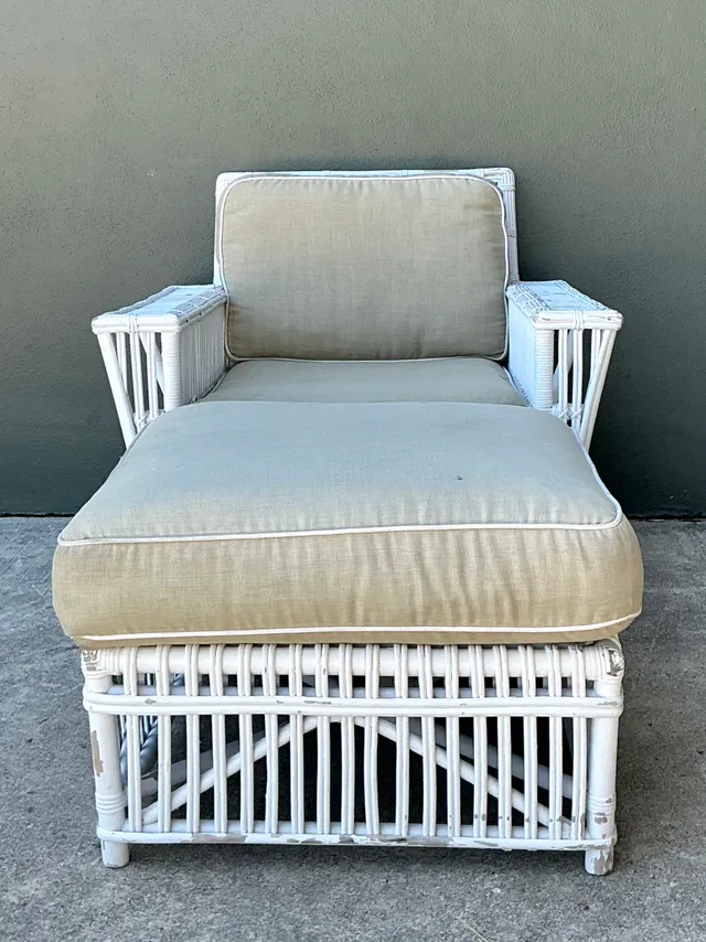 Vintage Rattan Lounge Chair and Ottoman After Bielecky Brothers — additional photo 6