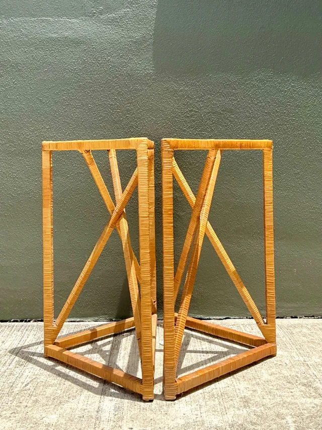 Vintage Wrapped Rattan Dining Table Pedestal — additional photo 8