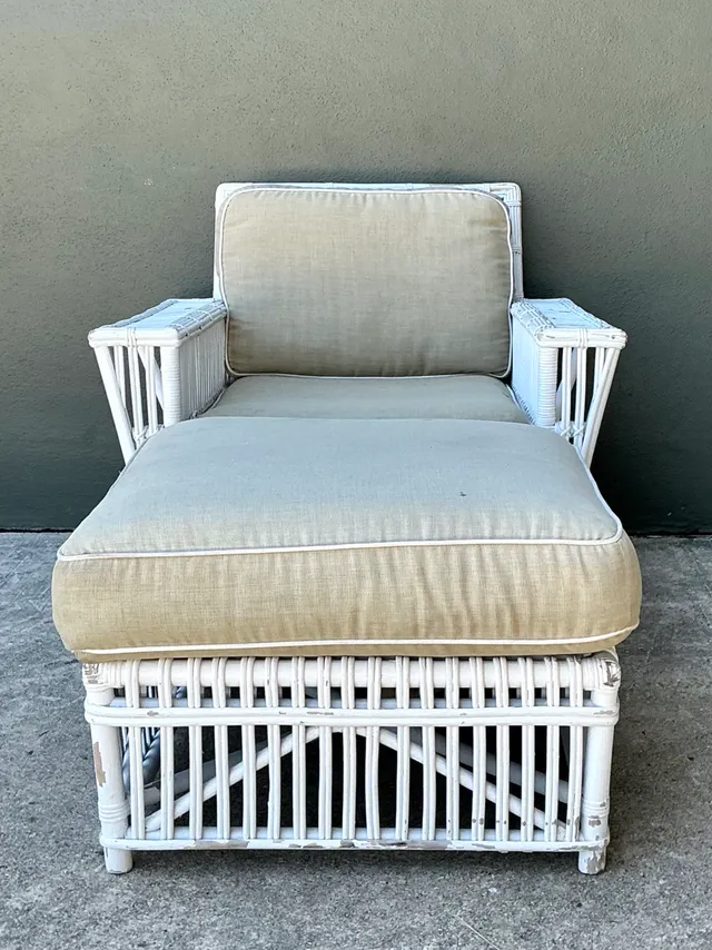 Vintage Rattan Lounge Chair and Ottoman After Bielecky Brothers — additional photo 4