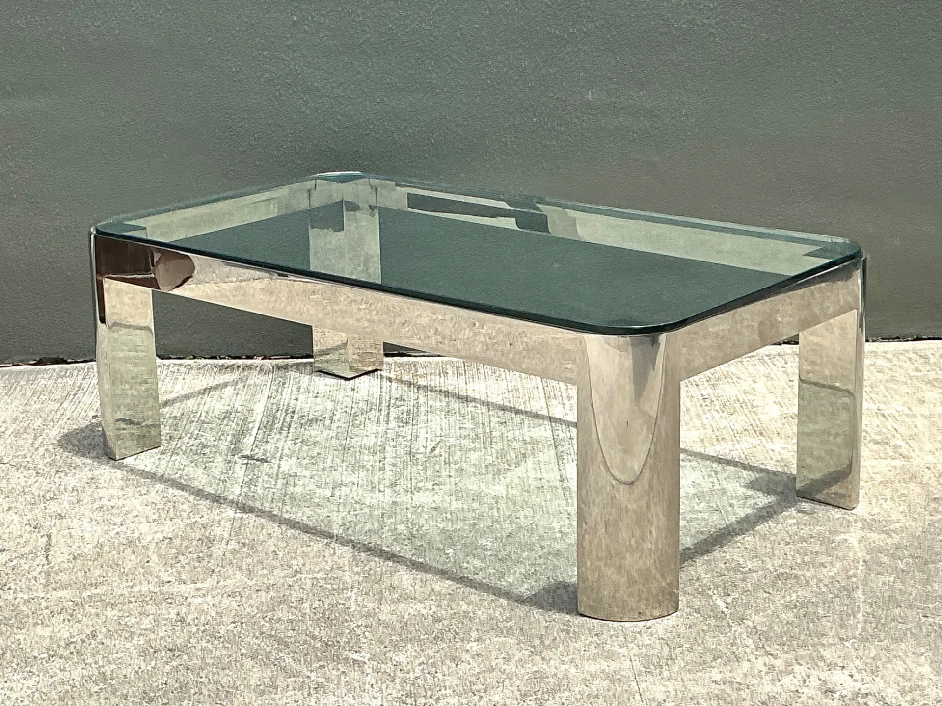 Vintage Chrome And Glass Coffee Table After Karl Springer — additional photo 3