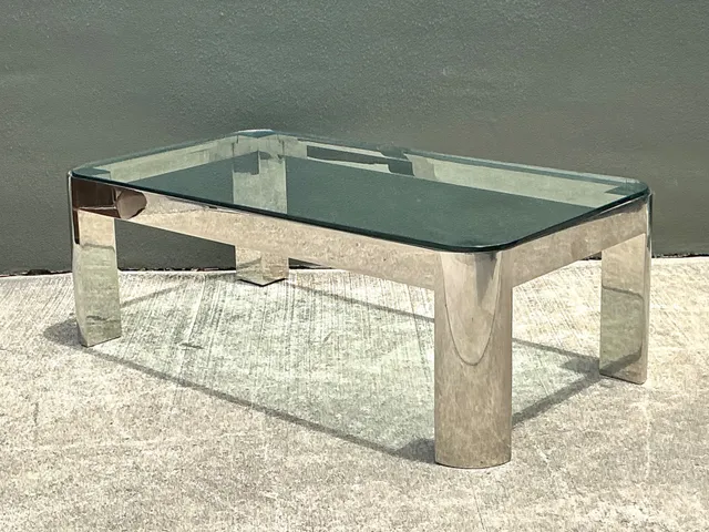 Vintage Chrome And Glass Coffee Table After Karl Springer — additional photo 3