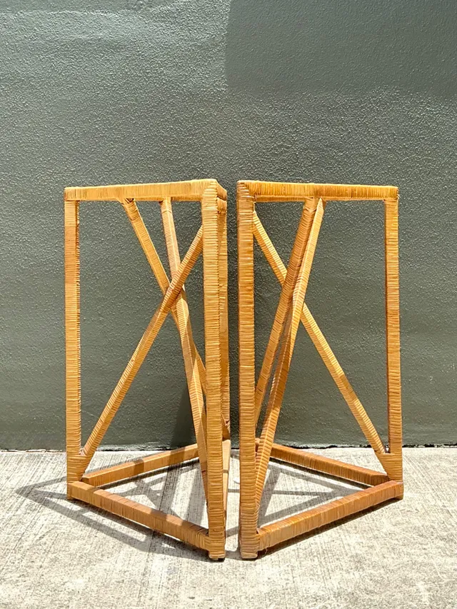 Vintage Wrapped Rattan Dining Table Pedestal — additional photo 3