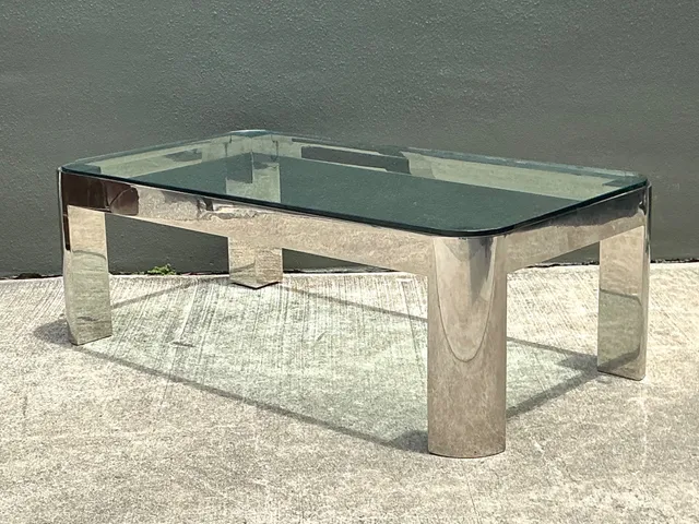 Vintage Chrome And Glass Coffee Table After Karl Springer — additional photo 8