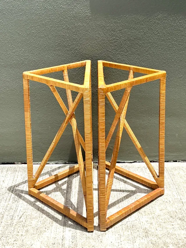 Vintage Wrapped Rattan Dining Table Pedestal — additional photo 7