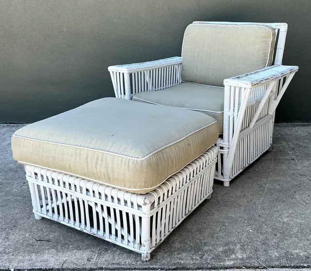 Vintage Rattan Lounge Chair and Ottoman After Bielecky Brothers — additional photo 8
