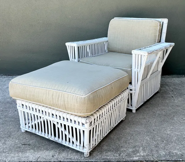 Vintage Rattan Lounge Chair and Ottoman After Bielecky Brothers — additional photo 5
