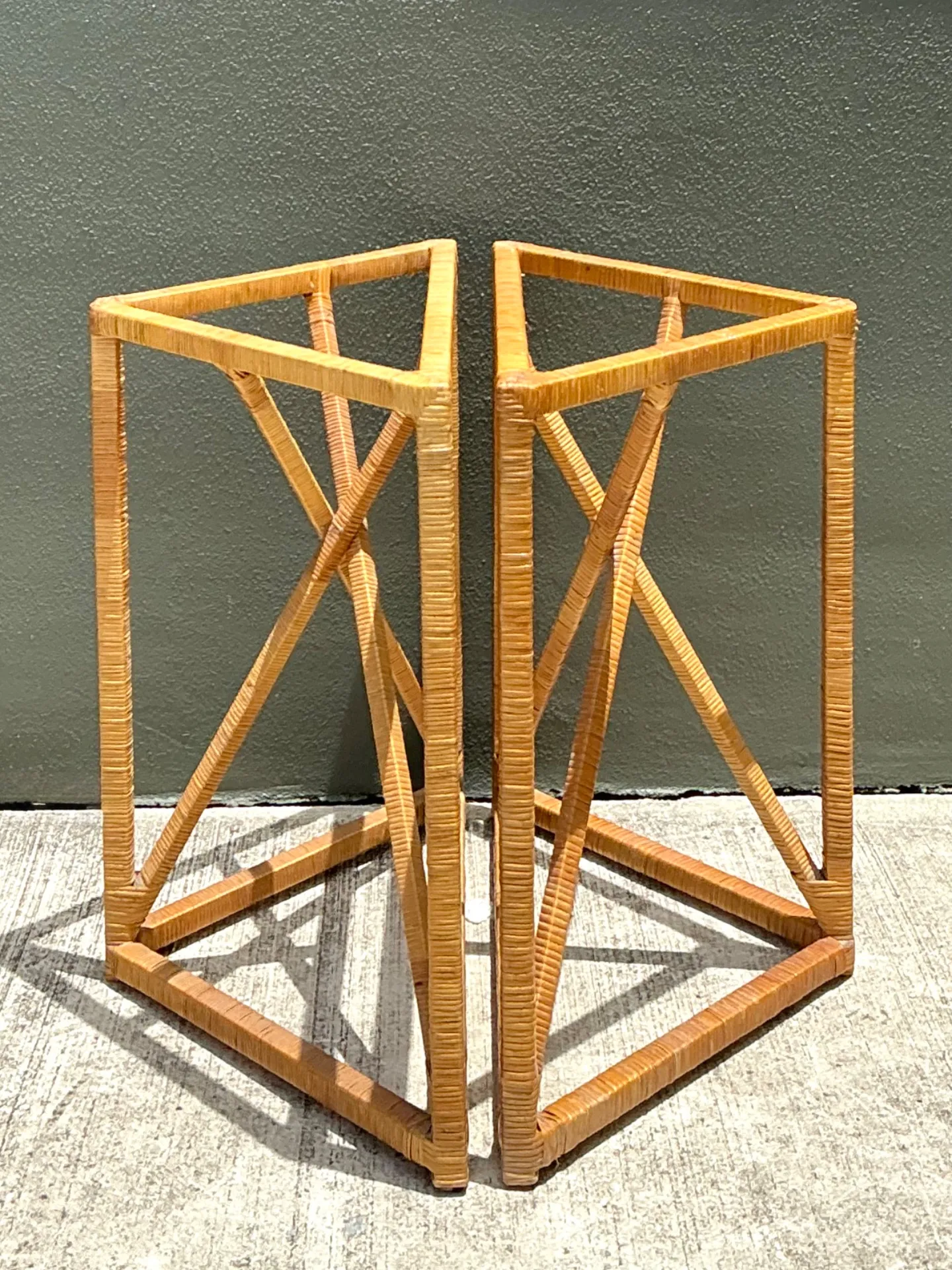 Vintage Wrapped Rattan Dining Table Pedestal — additional photo 2