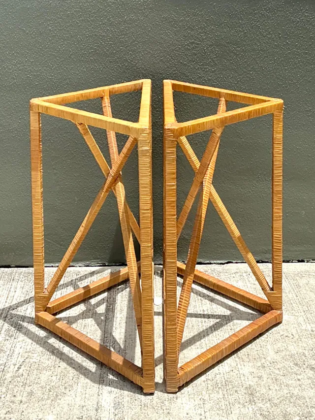 Vintage Wrapped Rattan Dining Table Pedestal — additional photo 2