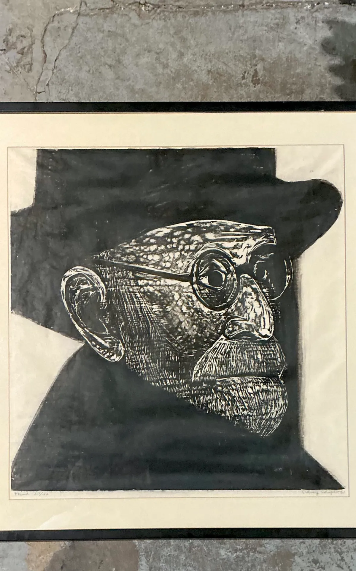 Vintage Black and White Framed Woodcut Of Sigmund Freud — additional photo 6