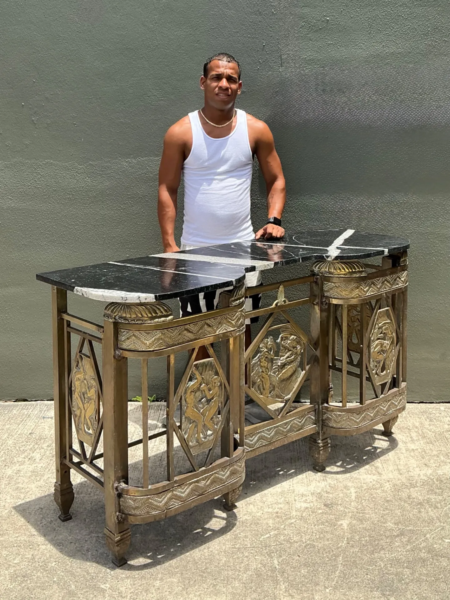Vintage 1930s Deco Bronze Medallion Console — additional photo 8