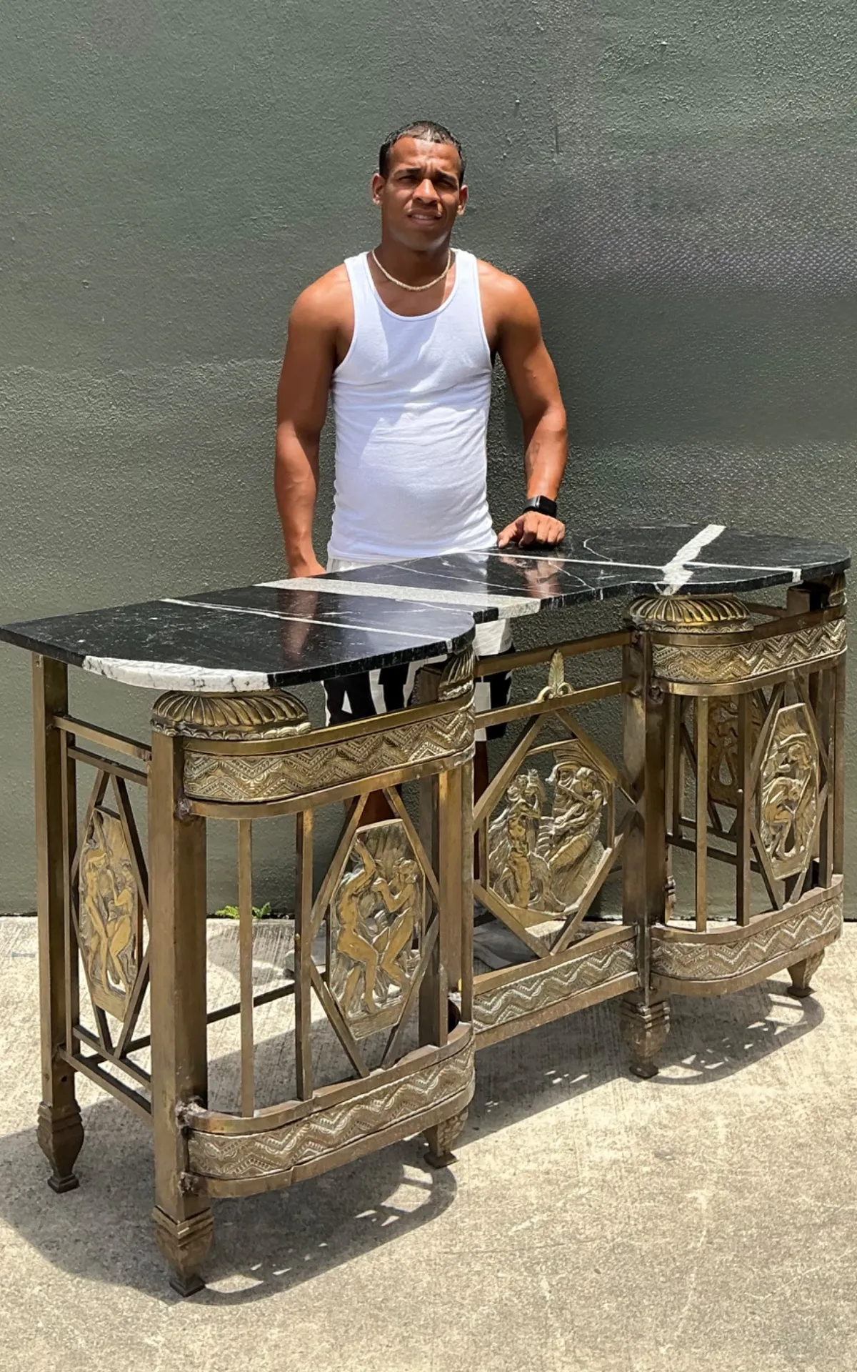 Vintage 1930s Deco Bronze Medallion Console — additional photo 8