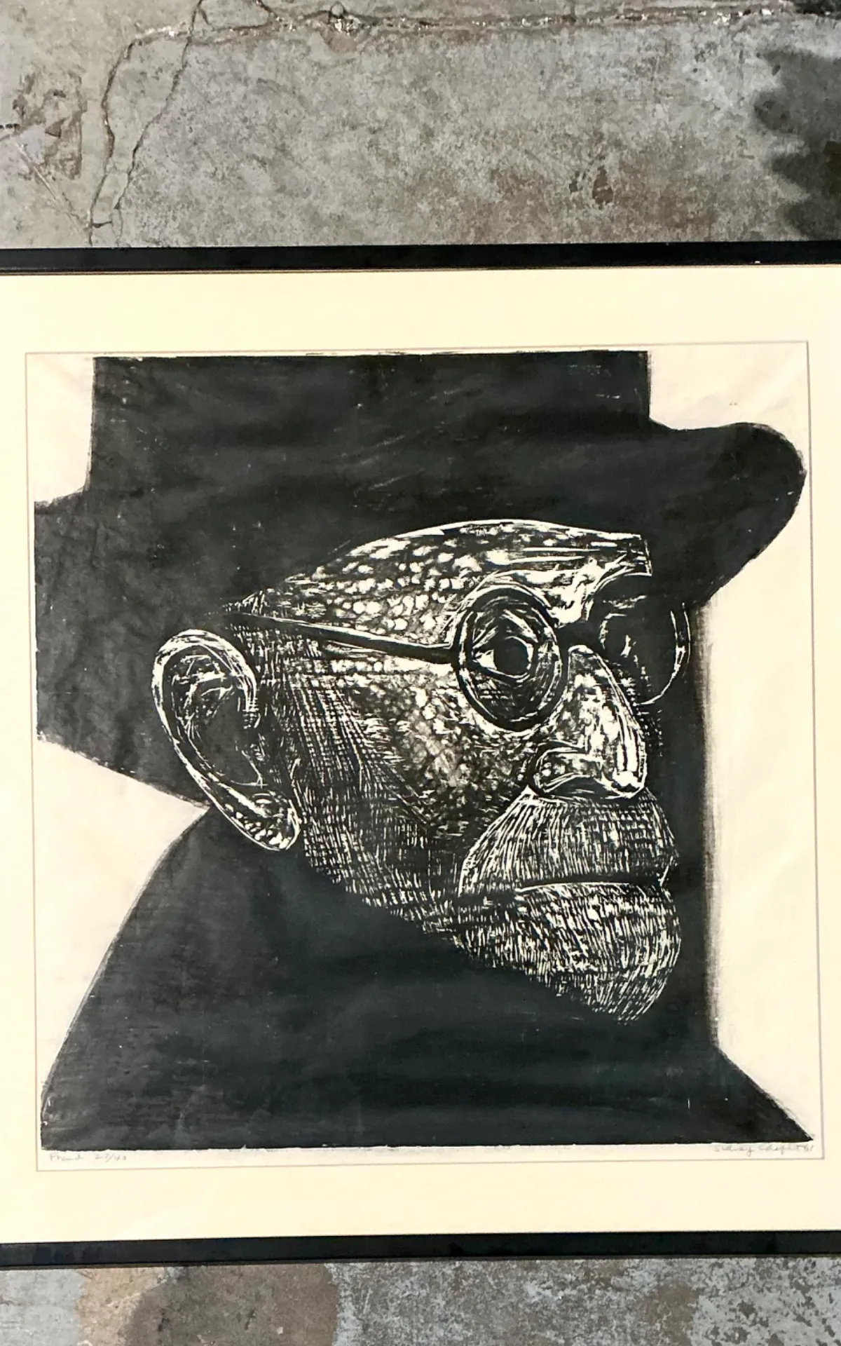 Vintage Black and White Framed Woodcut Of Sigmund Freud — additional photo 8