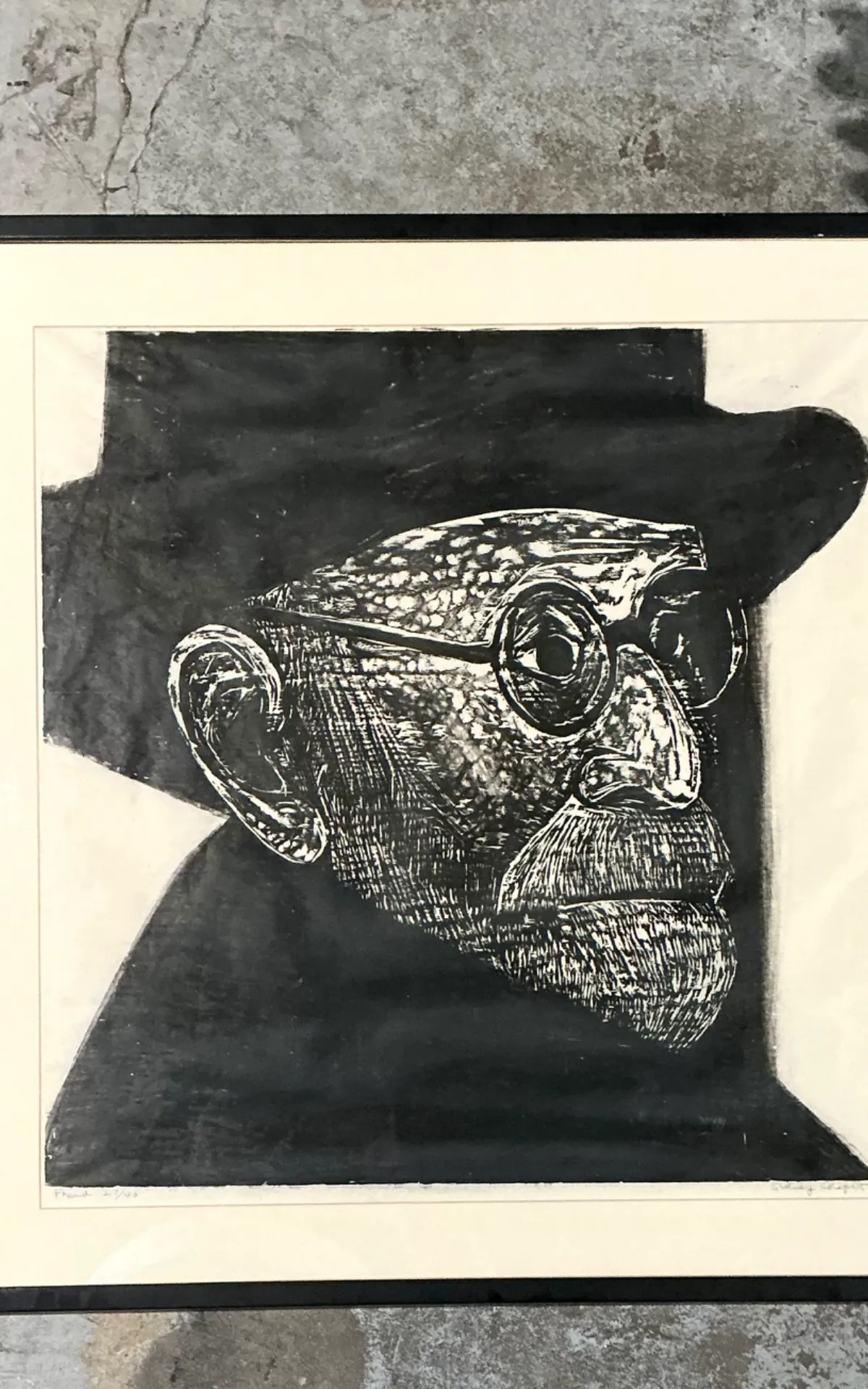 Vintage Black and White Framed Woodcut Of Sigmund Freud — additional photo 4