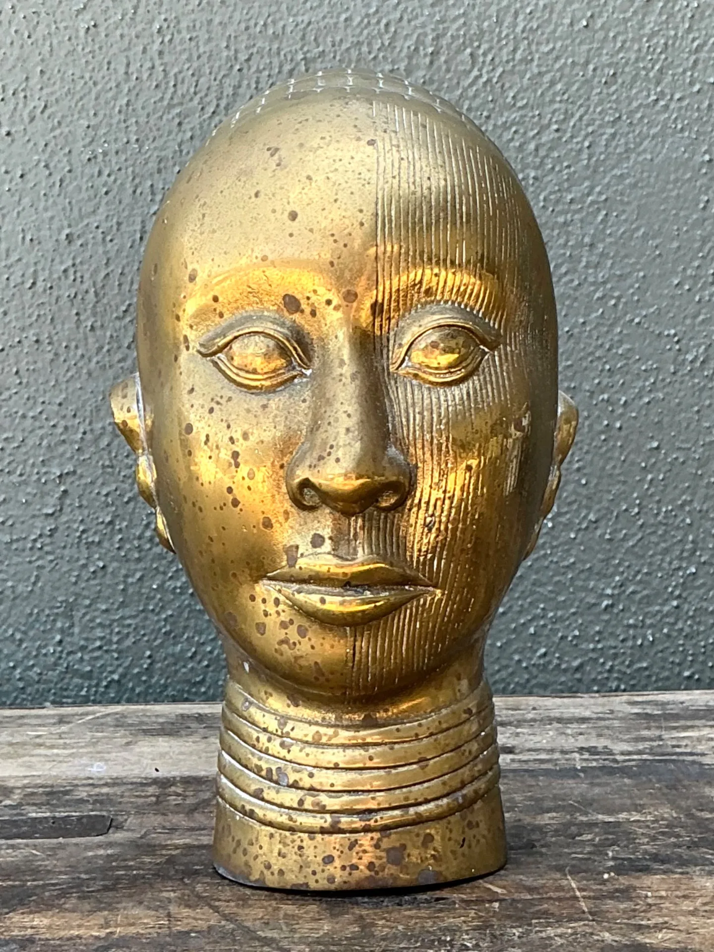 Vintage Brass Tribal Head Sculpture — additional photo 2
