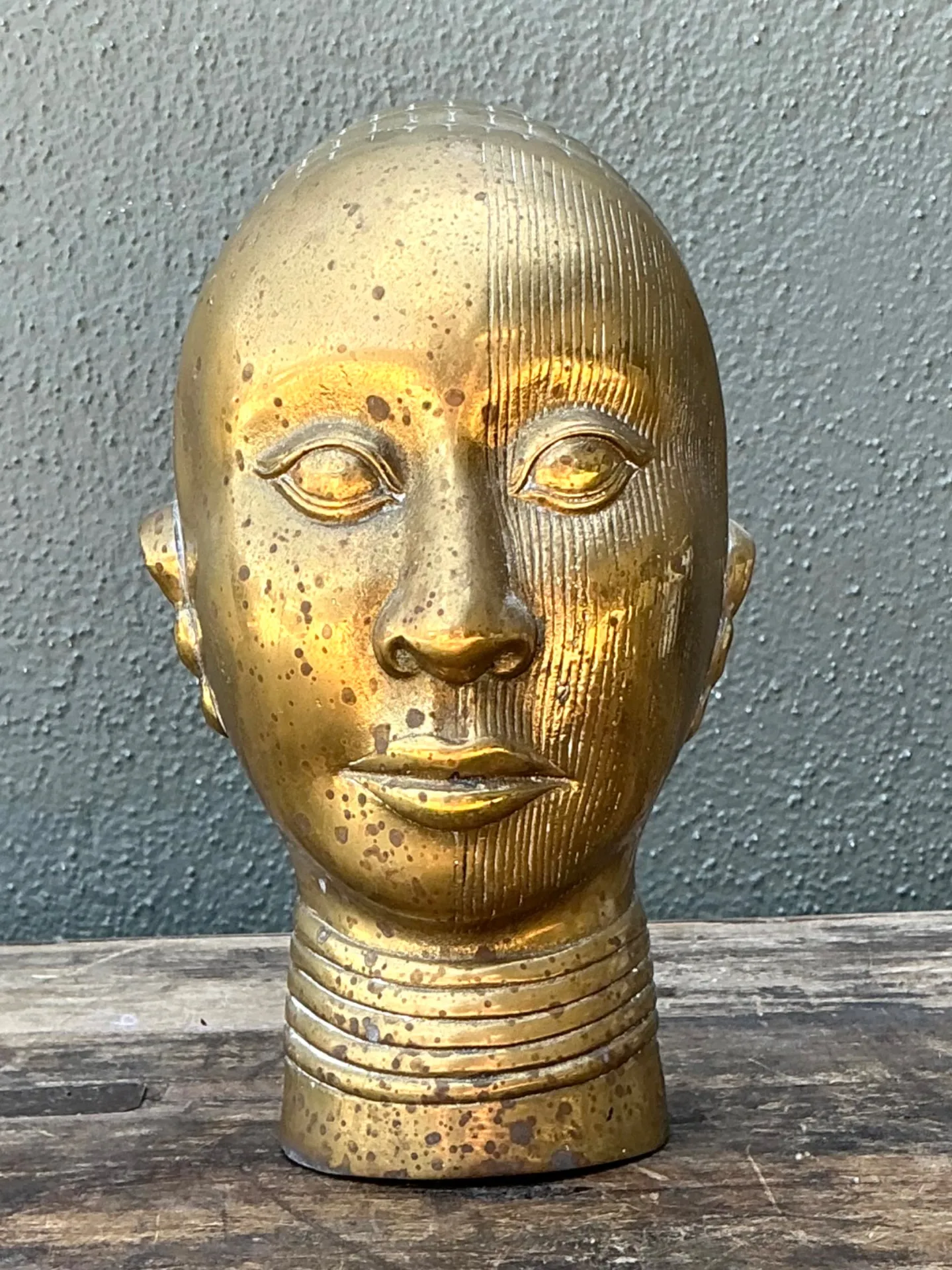 Vintage Brass Tribal Head Sculpture — additional photo 5
