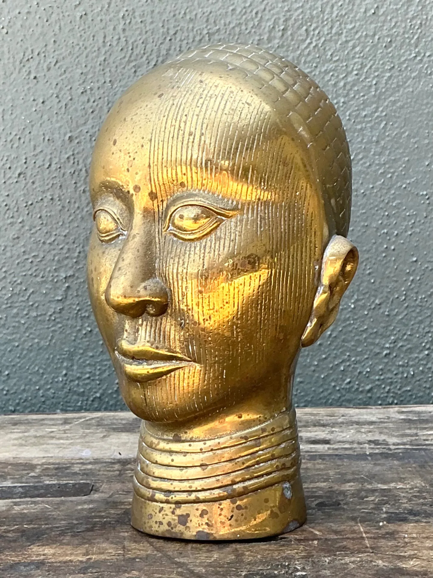 Vintage Brass Tribal Head Sculpture — additional photo 4