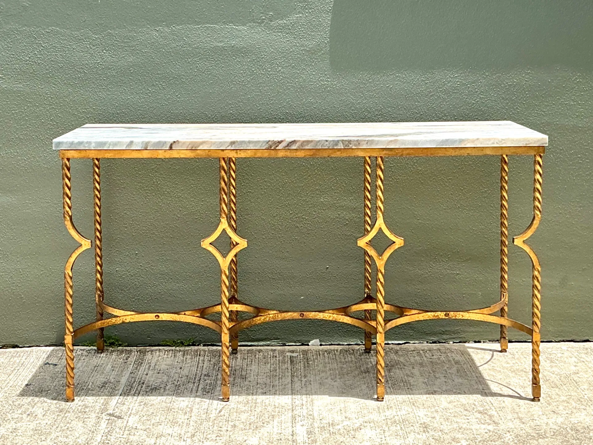 Vintage Twisted Iron and Marble Console Table — additional photo 1