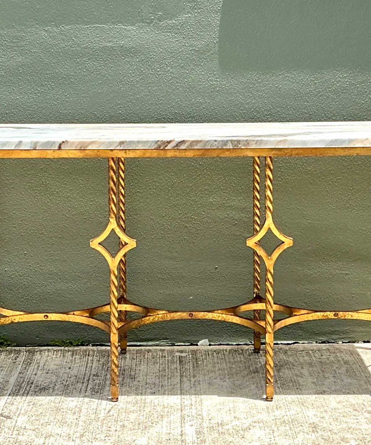 Vintage Twisted Iron and Marble Console Table