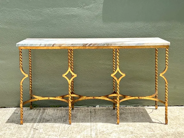 Vintage Twisted Iron and Marble Console Table — additional photo 1