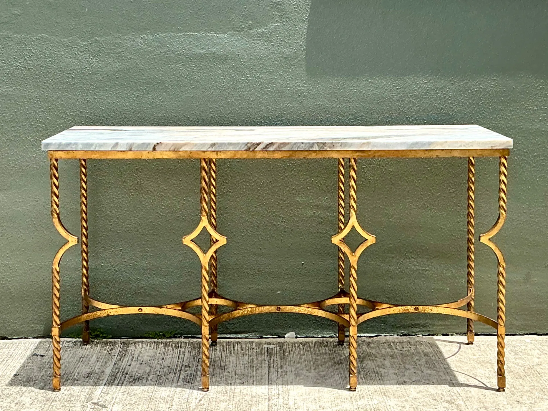 Vintage Twisted Iron and Marble Console Table — additional photo 3