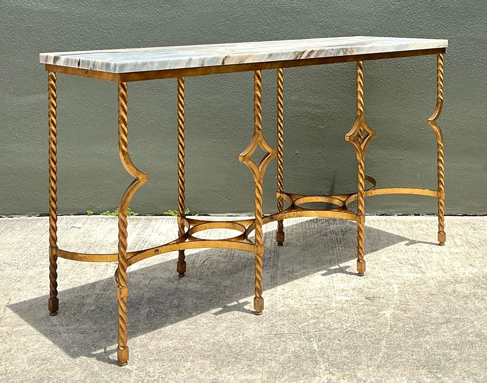 Vintage Twisted Iron and Marble Console Table — additional photo 4