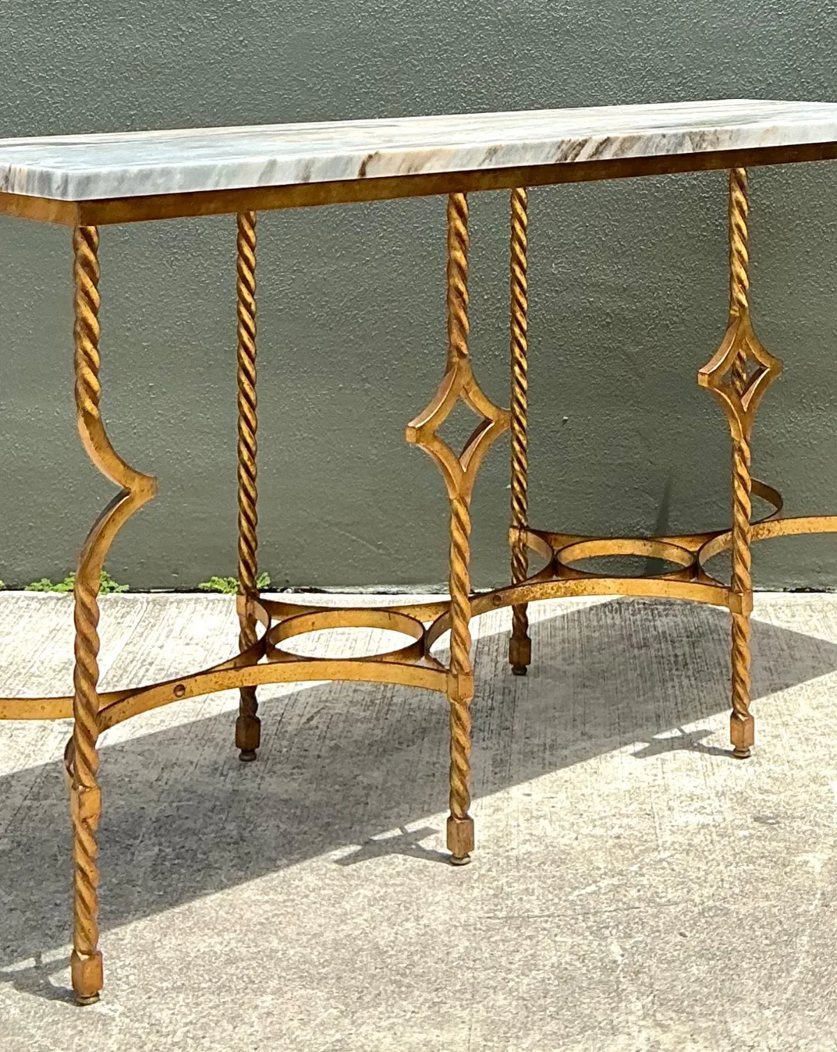 Vintage Twisted Iron and Marble Console Table — additional photo 4