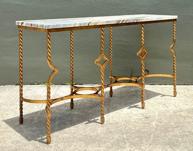 Vintage Twisted Iron and Marble Console Table — additional photo 4